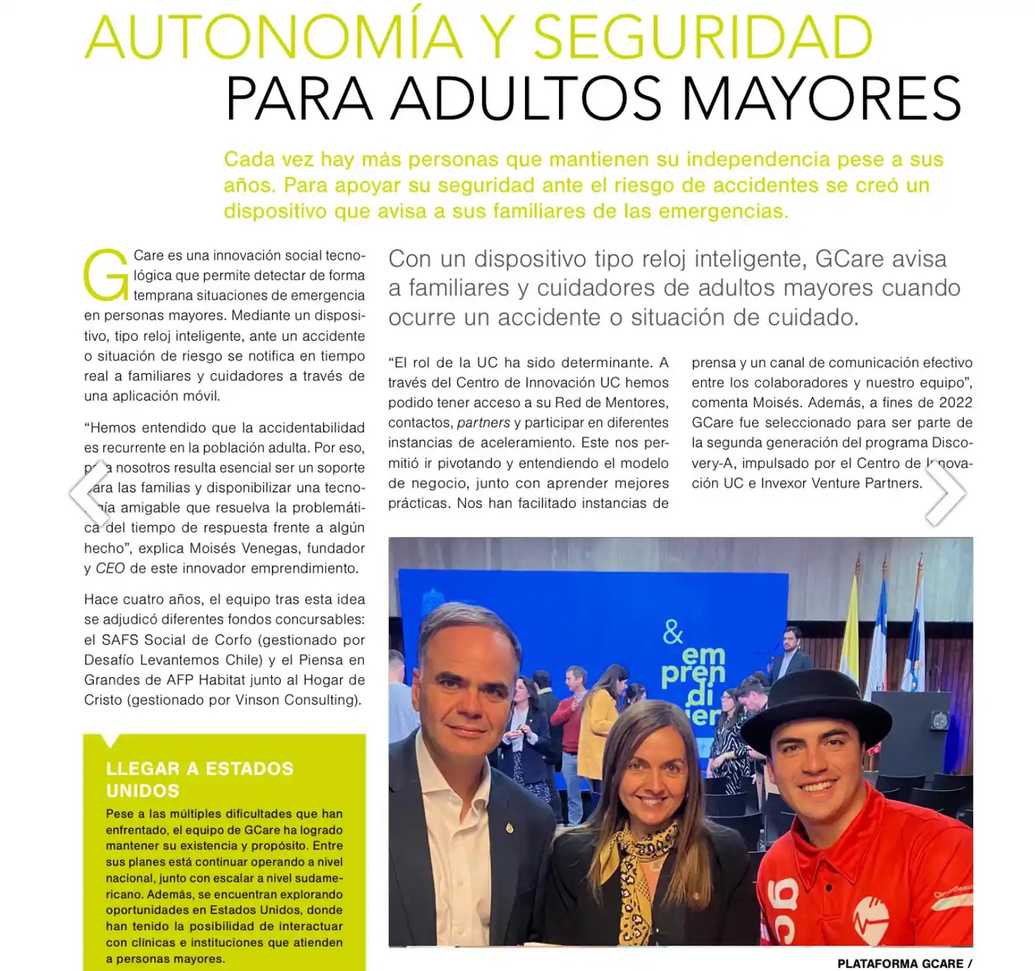 GCARE 100 CASOS DE ALTO IMPACTO CENTRO INNOVACION UC ALEX PARMA MOISES VENEGAS PULSERA GPS PARA ABUELOS CHILE